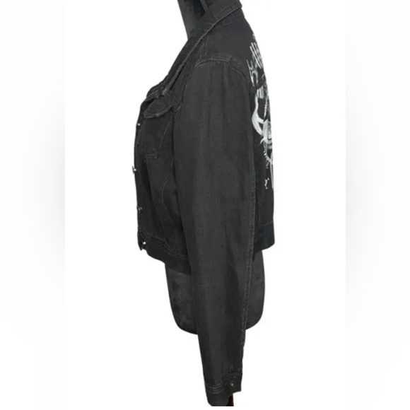 Highway Jeans VTG Black Women’s Crop Graffiti Jean Jacket. Size XL - Picture 4 of 6
